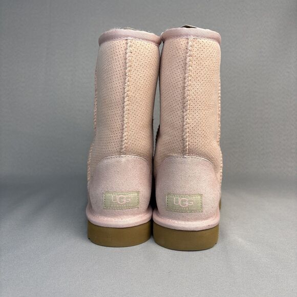 Women's UGG Boots Classic Short Baby Pink Perforated Sz 7 Festival Boho Rare! - Picture 6 of 16